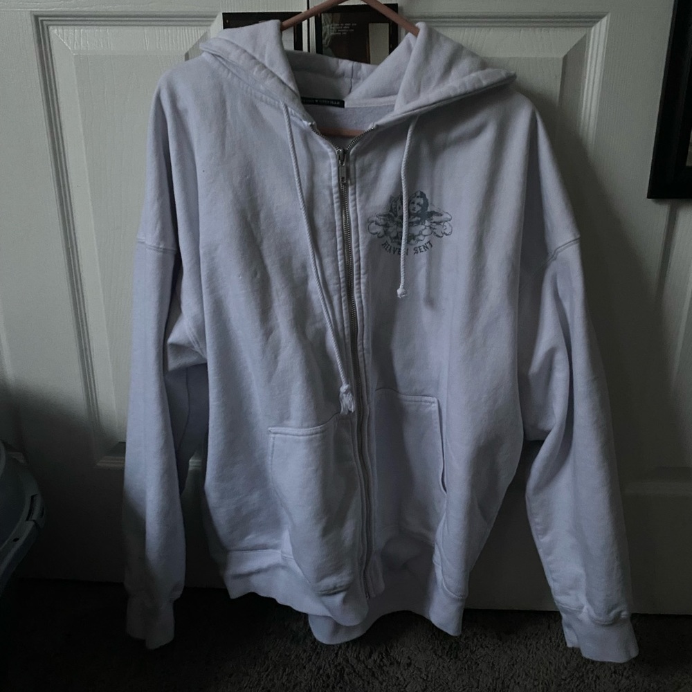 Blue and white BRANDY MELVILLE zip up with hoodie
